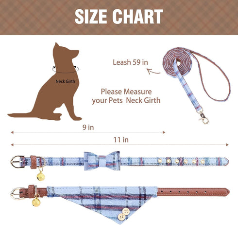 KOOLTAIL Dog Collar and Leash Set 3 Park, Adjustable Soft Leather Puppy Collar and Leash Tangle Free for Outdoor Walking, Dog Bandana Collar with ...