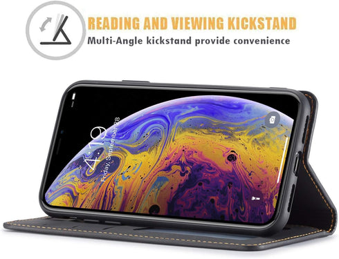 QLTYPRI for iPhone XR Case, Premium PU Leather Cover TPU Bumper with Card Holder Kickstand Hidden Magnetic Adsorption Shockproof Flip Wallet Case ...