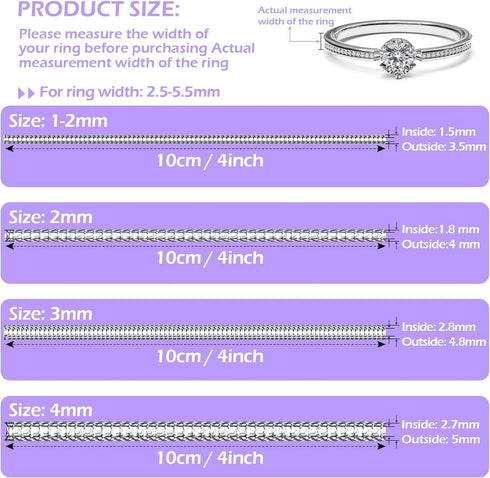 100 Pcs Ring Sizer Adjuster for Loose Rings with Ring Size Measuring Tool, Plug-in Invisible Ring Guards Silicone Tightener EVA Foam Ring Size Adj...