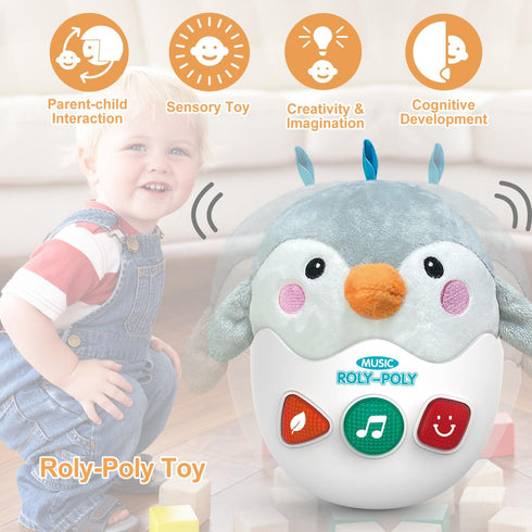 Infant Toys 0-3-6-12 Months Shower Gifts, Plush Penguin Musical Toys, Cute Stuffed Animal Baby Toys with Light & Sounds, Roly-Poly Birthday Gift f...