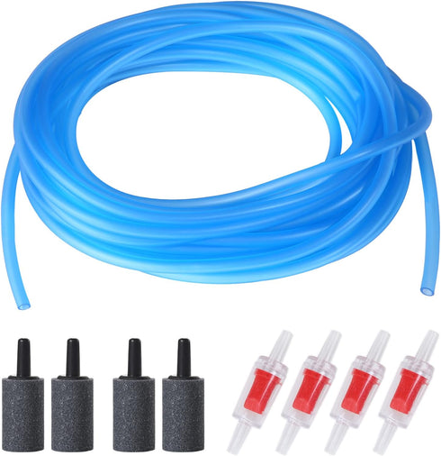 ALEGI 12 Feet Aquarium Airline Tubing Standard with 4 Air Stones and 4 Check Valves for Fish Tank Air Pump, Blue...