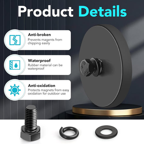 DIYMAG 10Pcs Rubber Coated Anti-Scratch Mounting Magnets, 30LBS Strong Neodymium Magnet Base with M5 Threaded Studs and Small Hex Wrench for Light...