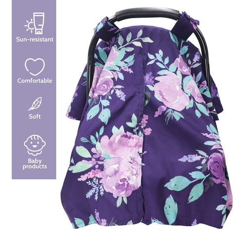 TANOFAR Car Seat Cover Baby, Carseat Covers Baby Boy Girl, Peekaboo Opening Infant Car Seat Cover for Winter, Warm & Cozy, Purple Floral...