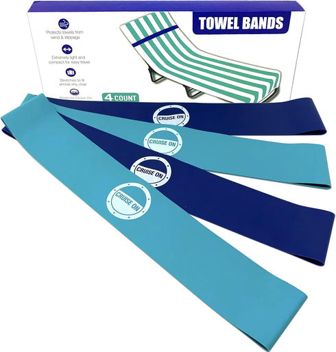 Cruise On Towel Bands for Cruise Chairs (4 Pack), Better Alternative to Towel Clips for Beach, Pool & Ships, Essential for 2026 & 2027 Trips, Secu...