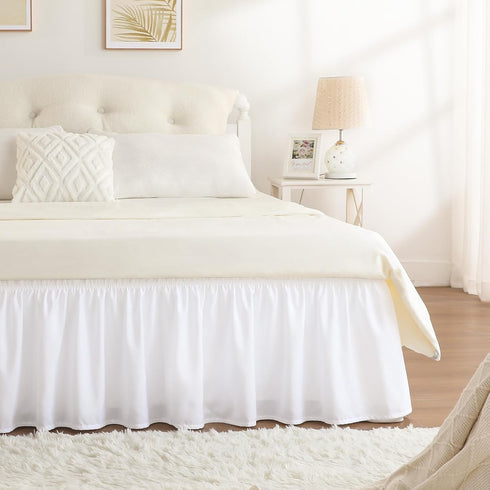 RIMELA White Bed Skirt Queen Size 15 Inch Drop, Elastic Bed Skirting for Bed Base and Frame, Bedding Dust Ruffle Easy to Install, Lightweight Wrap...
