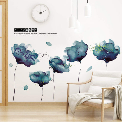 Amaonm Creative Removable 3D Light Blue Dream Flower Wall Sticker Peel Stick Home Art Decor Nursery Floral Wall Decal for Girls Bedrom Living Room...