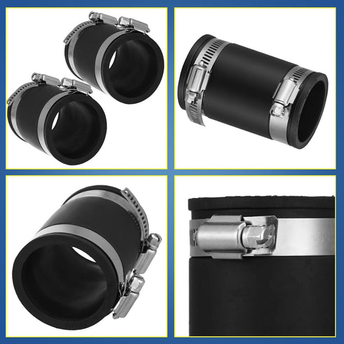 2 Pcs Flexible TPE Coupling with Stainless Steel Clamps for Plastic and Copper Plumbing Connections, High Temperature Resistant Material, Black (1...