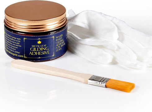 Barnabas Blattgold: Gold Leaf Gilding Adhesive 120ml with Bonus Brush and Cotton Gilding Gloves - Gilding Adhesive for Gold Foil Sheets, Gold Leaf...