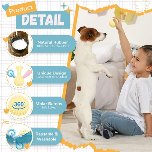4 Pack Rubber Chew Toys for Puppies 2-8 Months Soft Teething Toys for Puppies Small Dog Teething Balls Bone Rings Puppy Teethers Interactive Dog T...