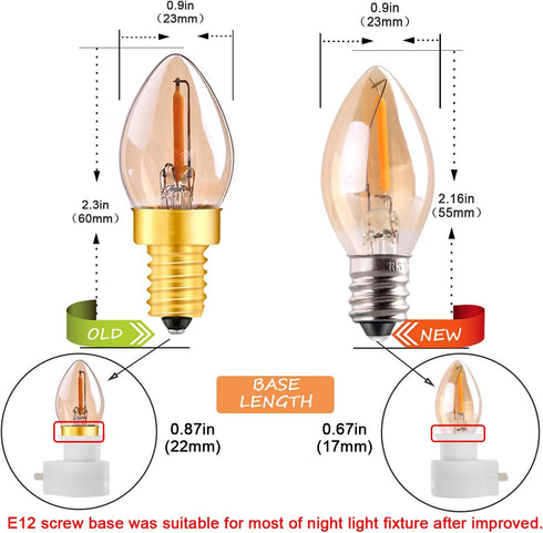 C7 LED Night Light Bulb, Classical Edison Style E12 Candle Base, 0.5 Watts LED Filament Bulb, Sign Light Replacement Bulb, 4W 5W Equivalent, Ultra...