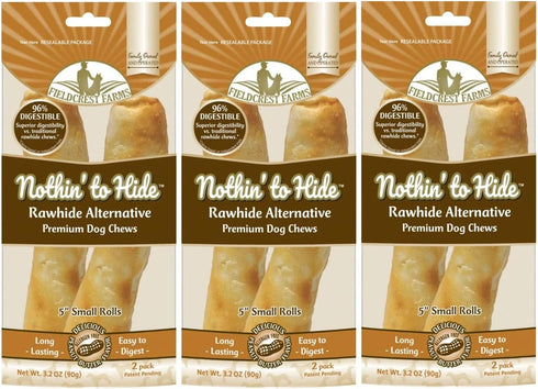 Fieldcrest Farms Nothing to Hide Natural Rawhide Alternative 5'' Rolls for Dogs - 3 Pack (6 Chews) Premium Grade Easily Digestible Chews (Peanut B...