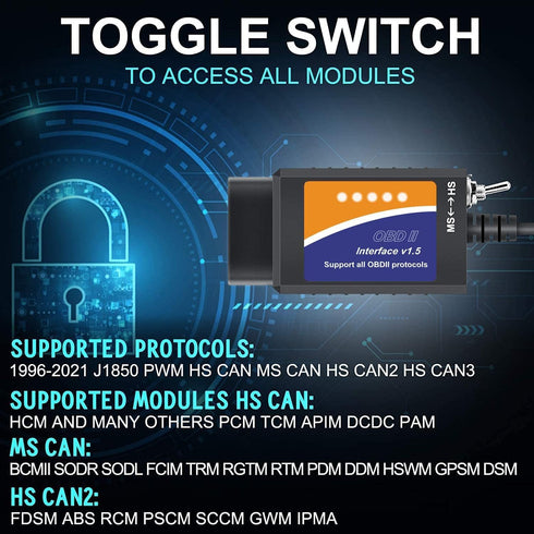 ELM327 USB Adapter OBD2 Scanner for Windows, ELMconfig FoCCCus Diagnostic Scan Tool with MS-Can/HS-Can Switch for Ford Lincoln Mazda Mercury Serie...