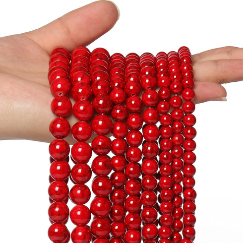 35pcs 10mm Red Beads Red Turquoise Bead Crystal Gemstone Beads for Bracelets, Natural Stone Beads for Jewelry Making DIY Bracelet Necklace...