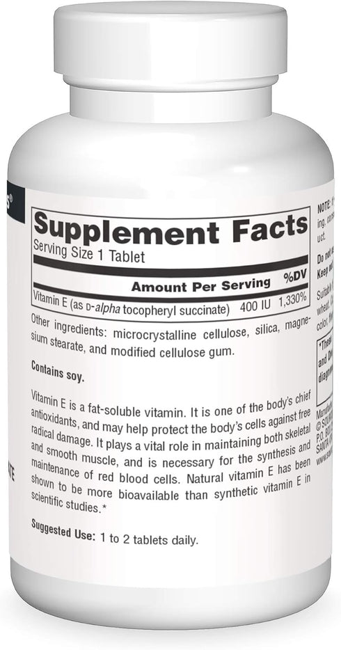 Source Naturals Vitamin E, 400 iu Fat-Soluble Antioxidant - 50 Tablets...