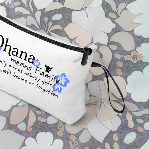 Ohana Means Family Cosmetic Bags for Women Stitch Makeup Bag Hawaiian Hibiscus Zipper Pouch Bag Family Gifts for Women (White ohana gifts)...