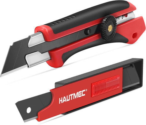 HAUTMEC 25mm Extra Heavy-Duty Utility Knife with 10pcs Blade set, Multi-Purpose Snap-off Box Cutter, Ratchet-lock Mechanism, Reinforced Fiberglass...