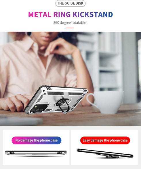 Military Grade Drop Impact for Samsung Galaxy A02S Case 360 Metal Rotating Ring Kickstand Holder Armor Heavy Duty Shockproof Case for Galaxy A02S ...