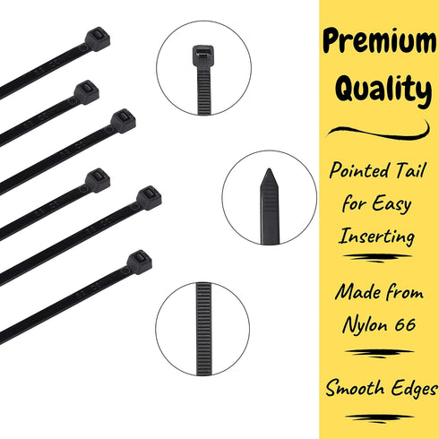 Bates 200 Pack 4 Inch Cable Zip Ties - Black, Electrical, Tie Wraps, Cord Ties...