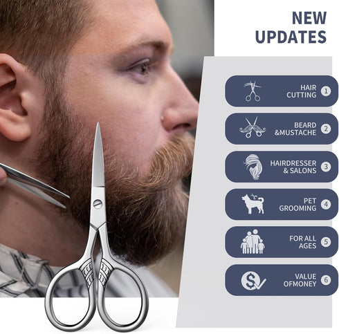 Professional Grooming Scissors, Small Scissors for Hair, Nose, Eyebrow Trimming, Facial, Mustache, Eyelashes. Precision Stainless Steel Scissors -...