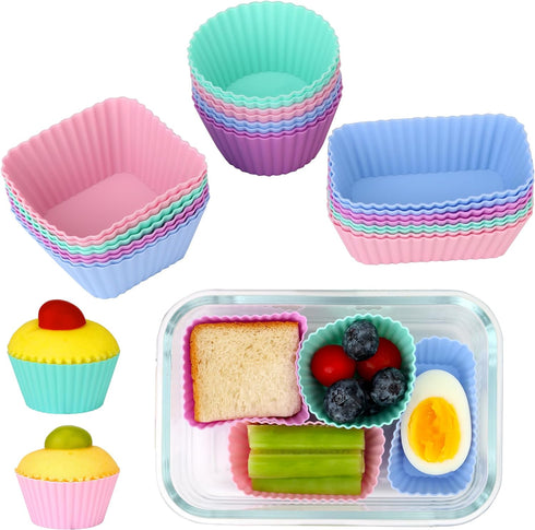 24 pcs Silicone Cupcake Baking Cups Dulinkas Reusable Cupcake Liners Non-Stick Baking Muffin Liners Mold Pastry Cake Molds 3 Shapes Multicolor for...