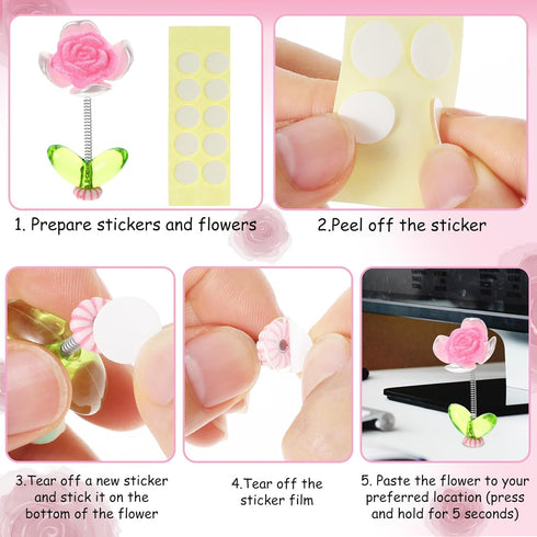 Roses Car Dashboard Decorations, 6 Pcs Mini Paste Shaking Head Floewr Car Mirror Dashboard Decor for Car Interior Home Office Desk Decoration...