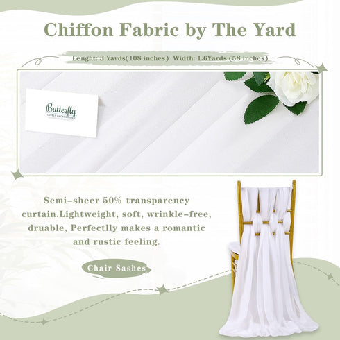 Chiffon Fabric by The Yard,White 58 Inches Wide 3 Yards Sheer Fabric Continuous Solid Color Draping Fabric for Party Clothes DIY Crafts...