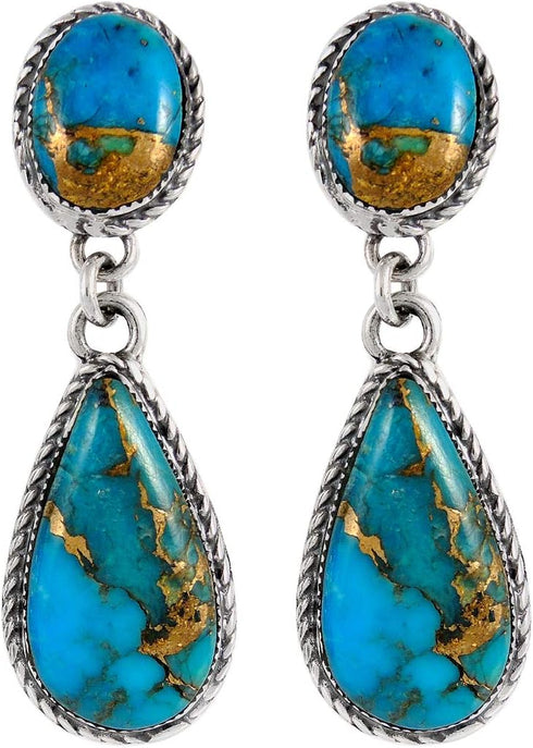 Turquoise Earrings Sterling Silver Copper-Infused Matrix Turquoise Jewelry (Bold Teardrops)...