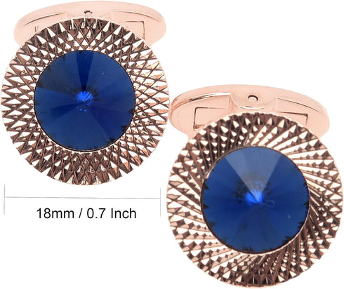 Round Crystal Silver Cufflinks for Men With Gift Box Green/Blue/Colorful Crystals Men's Cuff Link Set for Wedding Shirt Party Business Birthday An...
