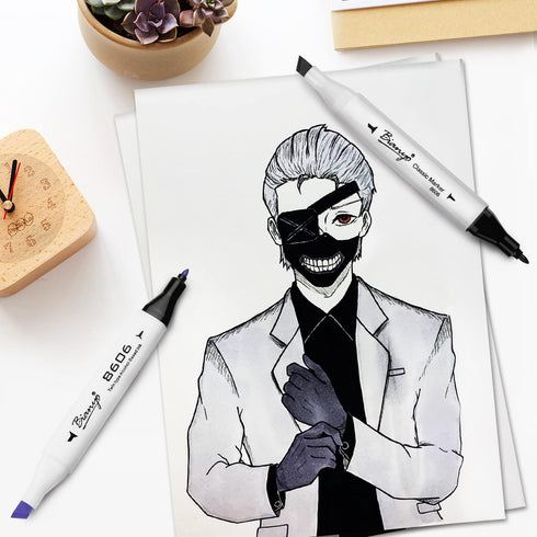 Bianyo Black Alcohol Markers Set, Set of 12, Dual Tip Bullet & Chisel Art Marker Set with Pen Case for Drawing, Sketching, Outlining, Highlighting...