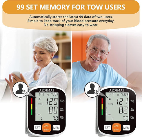 Automatic Wrist Blood Pressure Monitor: Adjustable Cuff + 2AAA Battery and Storage Case - Irregular Heartbeat Detector & 198 Readings Memory Funct...