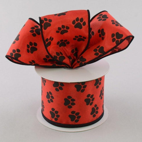 Craig Bachman 2.5" Paw Print Ribbon: Black & Red (10 Yards) Sports Paw Craft Floral Arrangement Gift Wrapping Wired Edge Ribbon...