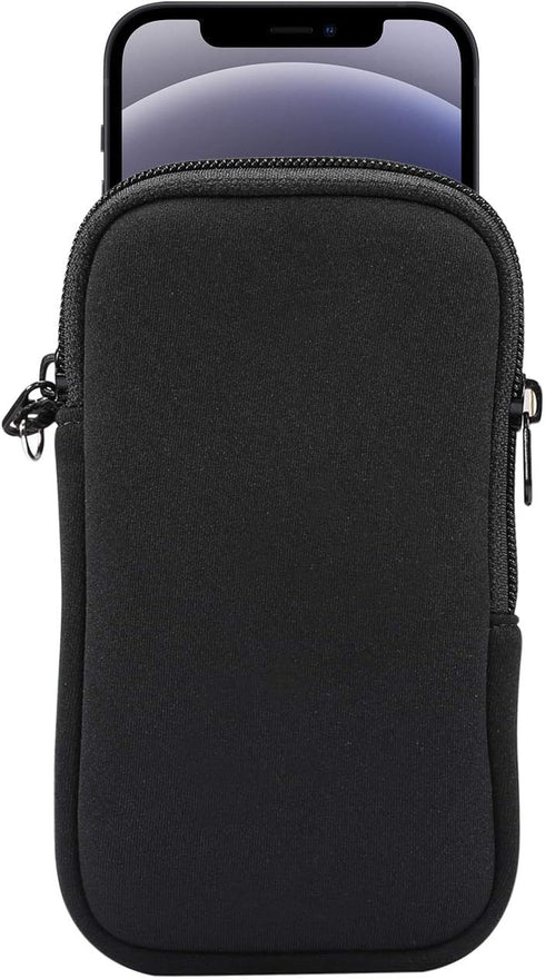 Neoprene Small Size Cell Phone Sleeve, Zip Wallet Pouch with Neck Strap for iPhone 16, 16e, 15 14 Pro, iPhone 13 12 Pro iPhone 13 12 Mini 11 Pro i...