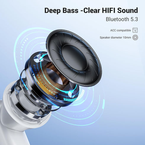 Bluetooth 5.3 Headphones True Wireless Earbuds,LED Power Display in-Ear Earphones with 42H Playtime Sports, IPX5 Waterproof with Mic for TV Smart ...