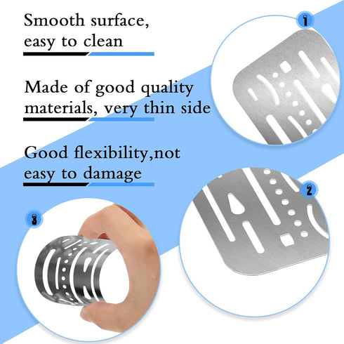 Clabby 4 Pieces Erasing Shield Stainless Steel Drawing Template Shield Drafting Tools with 26 Openings or 27 Openings for Mechanical Drawing Engin...