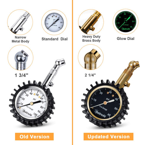 AstroAI Tire Pressure Gauge 0-60 PSI, Large 2" Easy Read Glow Dial Tire Gauge, Certified ANSI B40.1 Accurate, Compatible for Bicycle, Car, SUV, Tr...