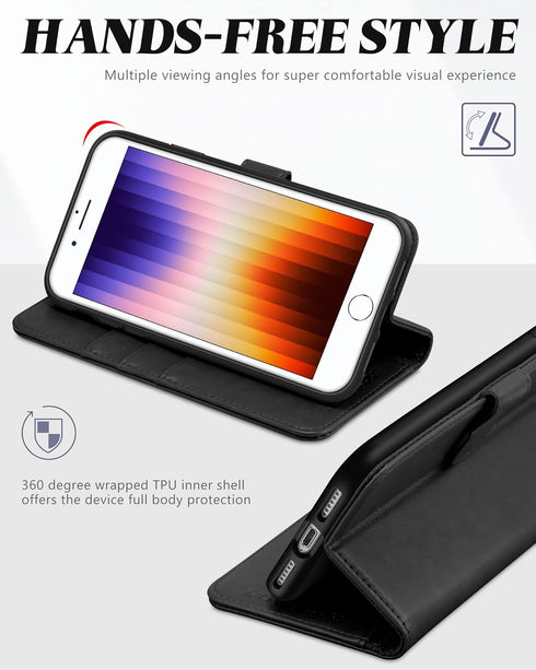 TUCCH Case Wallet for iPhone SE 2022/ iPhone 7/8/iPhone SE 2020, PU Leather 3 Card Slots Stand Magnetic Flip Folio Cover TPU Shockproof Inner Shel...