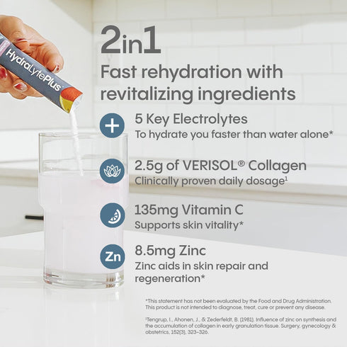 Hydralyte Verisol Collagen Packets with Electrolytes, Hydration Packets with Collagen for Women and Men, Electrolytes Powder with Collagen for Tra...