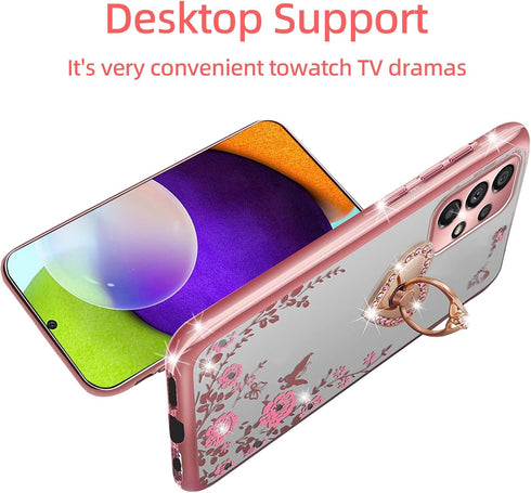 for A52 Samsung Phone Case, Samsung A52 Case for Women Glitter Crystal Soft TPU Bling Cute Pink Butterfly Heart Floral Clear Protective Cover with...