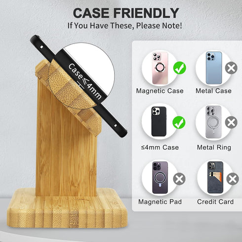Wireless Charging Station for Apple, 20W Fast 3 in 1 Wireless Charger Stand, Bamboo Charging Station for iPhone 15/14/13/12 Pro/Max/Plus, for Appl...