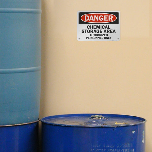 SmartSign - U9-1214-NA_7x10 "Danger - Chemical Storage Area, Authorized Personnel Only" Sign | 7" x 10" Aluminum Black/Red on White...