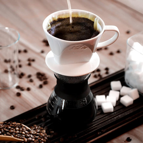 Pour Over Ceramic - Coffee Dripper with 3 Holes Flat Bottom, Porcelain Slow Filter Cone for Travel, Camping, Office, Home, Coffee Maker Brew...