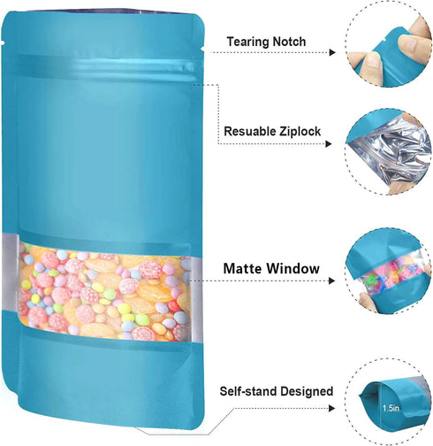 5.5"x7.8" 120pcs Smell Proof Mylar Bags for Food Storage, Stand-up Resealable Mylar Bags Food Storage Bags with Matte Window, Foil Pouch Stand-up ...