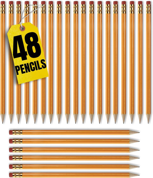1InTheOffice Pre Sharpened Pencils #2, Pencils with Eraser, 2 HB, Wood-Cased, Black Lead, Yellow Barrel (48)...
