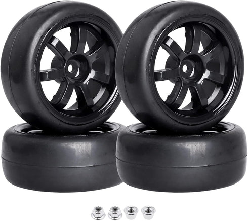 PreGlued 12mm Hex Wheel Rims & OD 2.56" Rubber Tires for 1/10 On-Road Touring Car Drift for Traxxas 4tec 2.0 3.0 Tamiya TT02 TT01 HPI RS4 Wltoys 1...