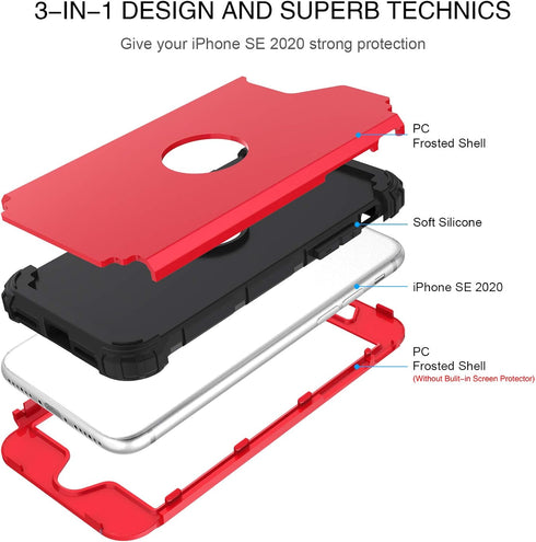 BENTOBEN for iPhone SE 2022 Case, Phone Case iPhone SE 2020, Heavy Duty 3 in 1 Full Body Rugged Shockproof Hybrid Hard PC Soft Rubber Bumper Drop ...