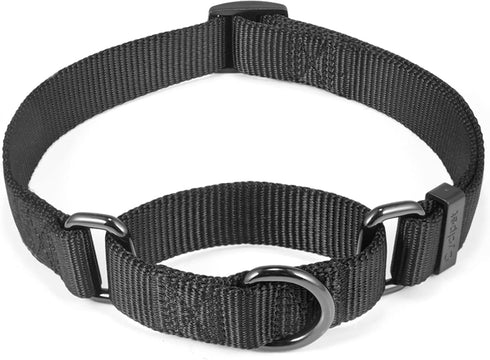 Nylon Adjustable Martingale Dog Collars,Comfort and Silky Training Dog Collar with Heavy Duty Metal Harware D-Ring for Large Breed Dogs.(Black, La...
