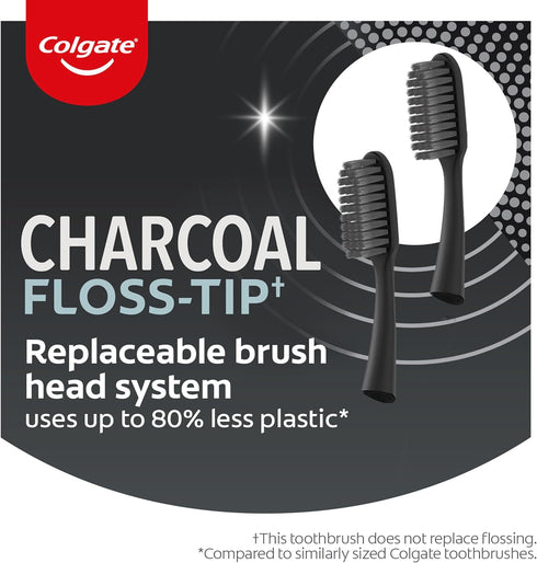 Colgate Keep Charcoal Replaceable Head Toothbrush Starter Kit, 2 Brush Heads...