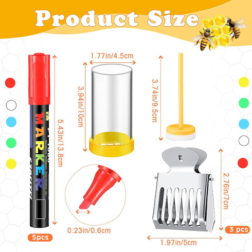 9 Pieces Queen Bee Marking Kit Including 5 Color Queen Marker Pens 1 Marking Bottle 3 Marking Clips for Beekeeping Supplies Beekeeper Marking Tool...