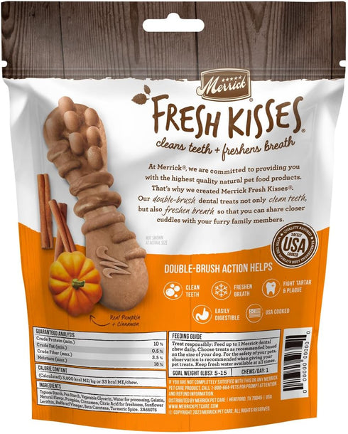 Merrick Fresh Kisses Natural Dental Chews, Treats Infused with Pumpkin and Cinnamon for Tiny Dogs 5-15 Lbs - 5.3 oz. Pouch...