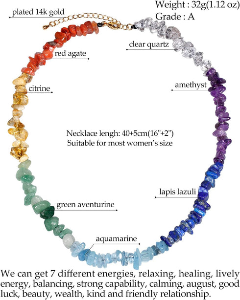 Jewever 7 Chakra Choker Necklace for Women Chip Real Reiki Stone Crystals and Healing Stones Good Luck Balance Meditation Yoga Spiritual Jewelry G...